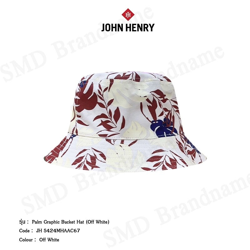 JOHN HENRY รุ่น PALM GRAPHIC BUCKET HAT (OFF WHITE) CODE: JH S424MHAAC67 หมวกบัคเก็ต หมวกมีปีก หมวกมีลาย