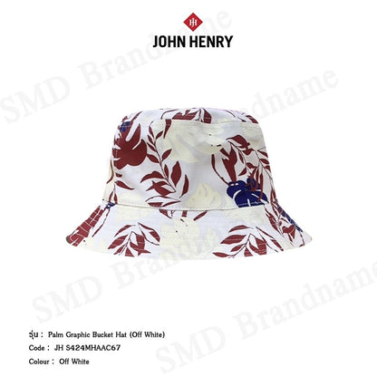 JOHN HENRY รุ่น PALM GRAPHIC BUCKET HAT (OFF WHITE) CODE: JH S424MHAAC67 หมวกบัคเก็ต หมวกมีปีก หมวกมีลาย