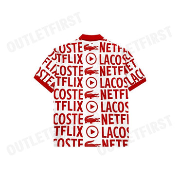 LACOSTE รุ่น  MEN'S LACOSTE X NETFLIX LOOSE FIT ORANGE COTTON PRINT POLO SHIRT CODE:PH7046 10 ME4 เสื้อคอปก เสื้อโปโลชาย