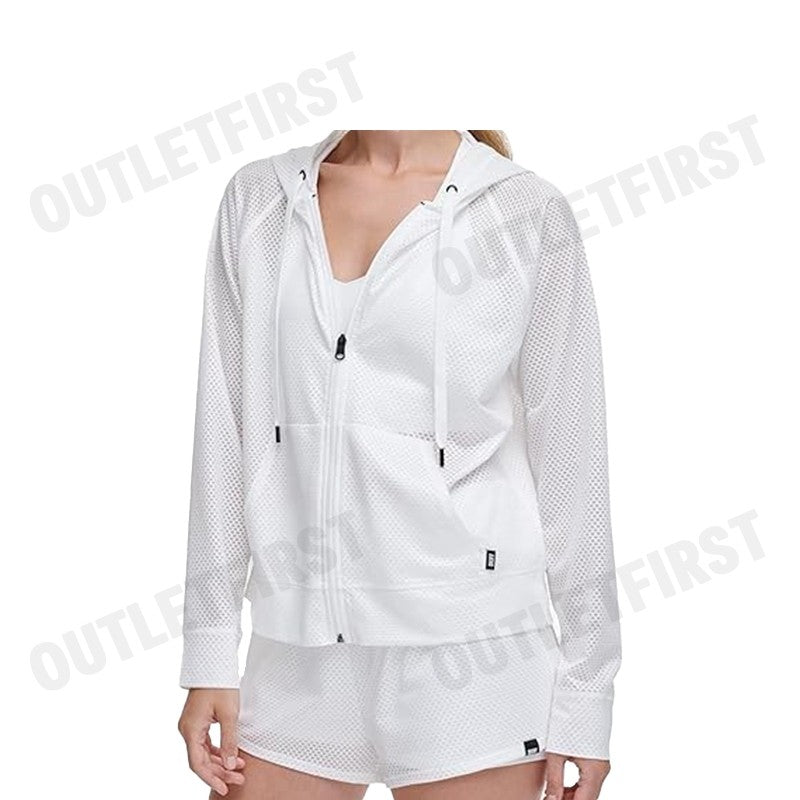 DKNY SPORT รุ่น CHINTZ HONEYCOMB MESH FULL ZIP HOODIE CODE: DP3J8949 WHT เสื้อแจ็คเก็ตแขนยาว เสื้อแจ็คเก็ตผู้หญิง