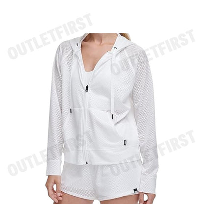DKNY SPORT รุ่น CHINTZ HONEYCOMB MESH FULL ZIP HOODIE CODE: DP3J8949 WHT เสื้อแจ็คเก็ตแขนยาว เสื้อแจ็คเก็ตผู้หญิง