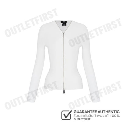 DKNY รุ่น LONG SLEEVE RIBBED ZIP FRONT SWEATER CODE: P4AXAN15 IVY เสื้อคาร์ดิแกน เสื้อคาร์ดิแกนผู้หญิง เสื้อแขนยาว