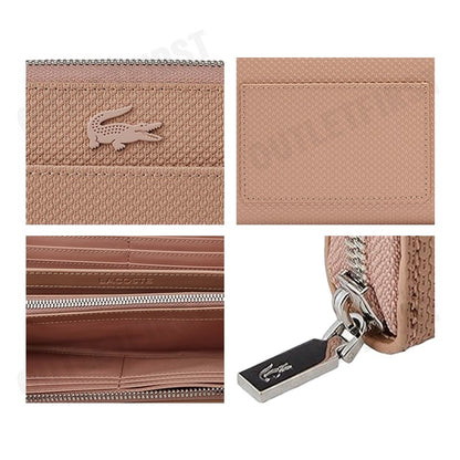 LACOSTE  รุ่น UNISEX CHANTACO ZIPPED PIQUE LEATHER LARGE WALLET CODE: NF3885KL 665 กระเป๋าสตางค์ใบยาว กระเป๋าผู้หญิง