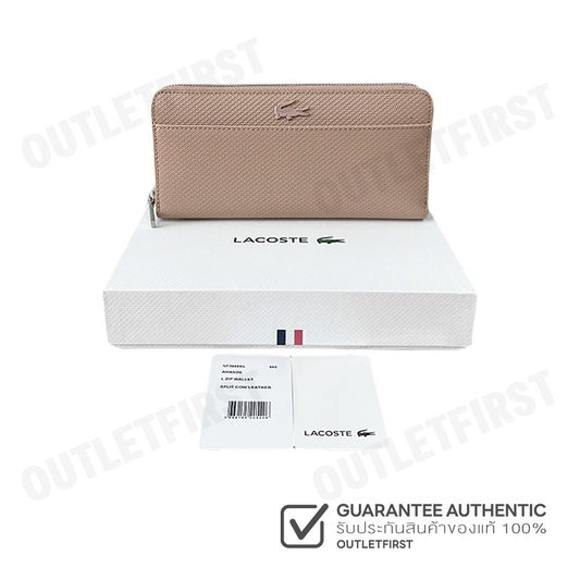 LACOSTE  รุ่น UNISEX CHANTACO ZIPPED PIQUE LEATHER LARGE WALLET CODE: NF3885KL 665 กระเป๋าสตางค์ใบยาว กระเป๋าผู้หญิง