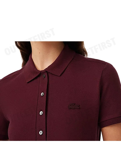 LACOSTE รุ่น WOMEN'S LACOSTE SLIM FIT STRETCH COTTON STRIPED POLO CODE: EF5473 10 328 เดรสโปโลหญิง เดรสคอปก เดรสแขนสั้น