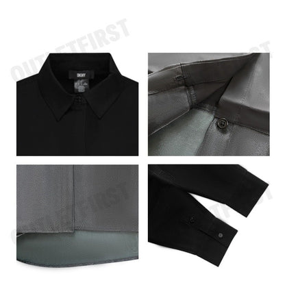 DKNY รุ่น SILKY STRETCH POPLIN ORGANZA TOP CODE: P4AM0W49 BLK เสื้อเชิ้ตแขนยาว เสื้อเชิ้ตคอปก เสื้อเชิ้ตผู้หญิง