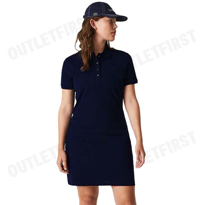 LACOSTE รุ่น  WOMEN'S LACOSTE SLIM FIT STRETCH COTTON STRIPED POLO CODE: EF5473 10 HBM เดรสโปโลหญิง ชุดเดรส ชุดผู้หญิง