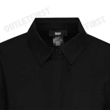 DKNY รุ่น SILKY STRETCH POPLIN ORGANZA TOP CODE: P4AM0W49 BLK เสื้อเชิ้ตแขนยาว เสื้อเชิ้ตคอปก เสื้อเชิ้ตผู้หญิง