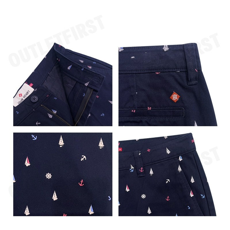 JOHN HENRY รุ่น MEN'S COTTON PRINT SHORTS (NAVY) CODE: JH S424MSHSM05 กางเกงขาสั้น กางเกงขาสั้นผู้ชาย กางเกงขาสั้นสีกรม