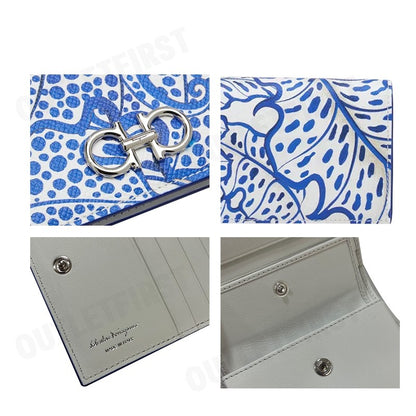 SALVATORE FERRAGAMO รุ่น GANCINI FOLIAGE PRINT LEATHER WALLET CODE: 22D780 0763508 101 กระเป๋าสตางค์ กระเป๋าสตางค์ใบสั้น