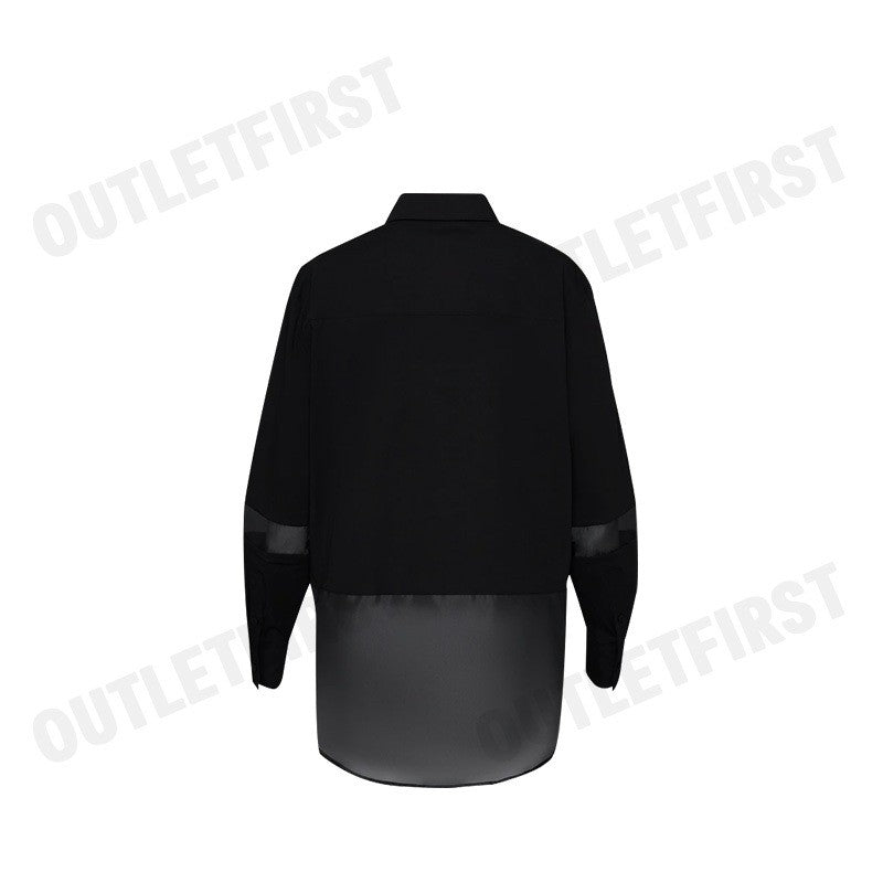 DKNY รุ่น SILKY STRETCH POPLIN ORGANZA TOP CODE: P4AM0W49 BLK เสื้อเชิ้ตแขนยาว เสื้อเชิ้ตคอปก เสื้อเชิ้ตผู้หญิง