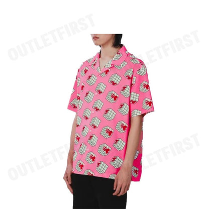 JOHN HENRY รุ่น CUBIC COLLAR BLOCK PATTERN PRINTED SHIRT (PINK) CODE:JH S124MSSRL16 เสื้อเชิ้ตแขนสั้น เสื้อคอปก เสื้อลาย