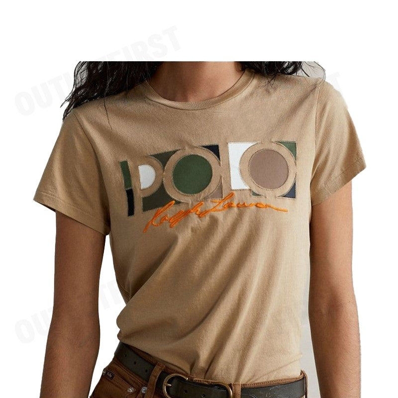 POLO RALPH LAUREN รุ่น  EMBROIDERED LOGO GRAPHIC JERSEY TEE FEMALE T-SHIRT  CODE: 211898788003 เสื้อยืดคอกลม เสื้อผู้หญิ
