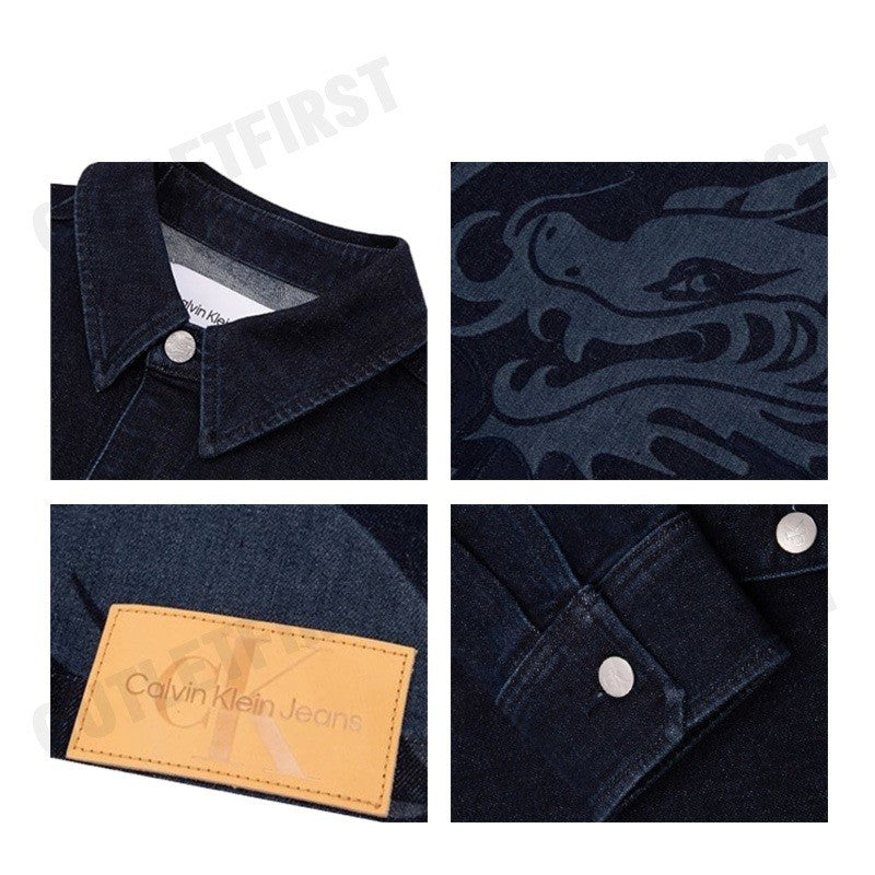 CALVIN KLEIN JEANS รุ่น MEN'S YEAR OF THE DRAGON DENIM OVERSHIRT CODE J324908 1A4 00 เสื้อเชิ้ต เสื้อเชิ้ตยีนส์แขนยาว