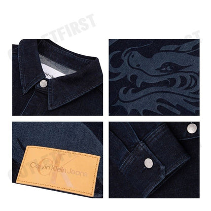 CALVIN KLEIN JEANS รุ่น MEN'S YEAR OF THE DRAGON DENIM OVERSHIRT CODE J324908 1A4 00 เสื้อเชิ้ต เสื้อเชิ้ตยีนส์แขนยาว
