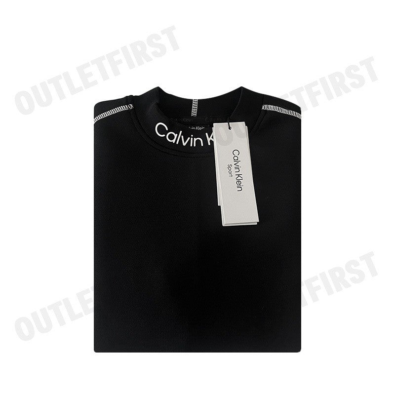 CALVIN KLEIN รุ่น  CROPPED MOCK NECK LOGO TOP CODE: 4WF3W326-001 เสื้อครอปแขนยาว เสื้อผู้หญิง เสื้อครอป