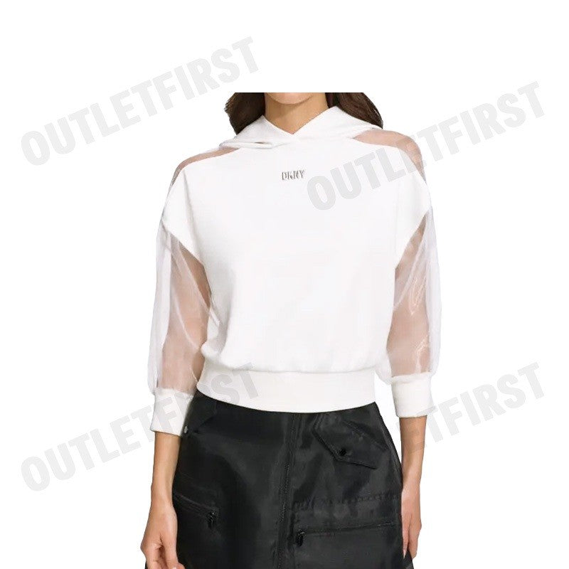 DKNY รุ่น ORGANZA SLEEVE CROP HOODIE CODE: P4BHSWSH IVY เสื้อครอปแขนยาว เสื้อครอปผู้หญิง เสื้อครอปมีฮู้ด