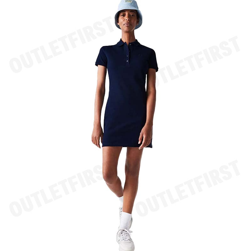 LACOSTE รุ่น  WOMEN'S LACOSTE SLIM FIT STRETCH COTTON STRIPED POLO CODE: EF5473 10 HBM เดรสโปโลหญิง ชุดเดรส ชุดผู้หญิง