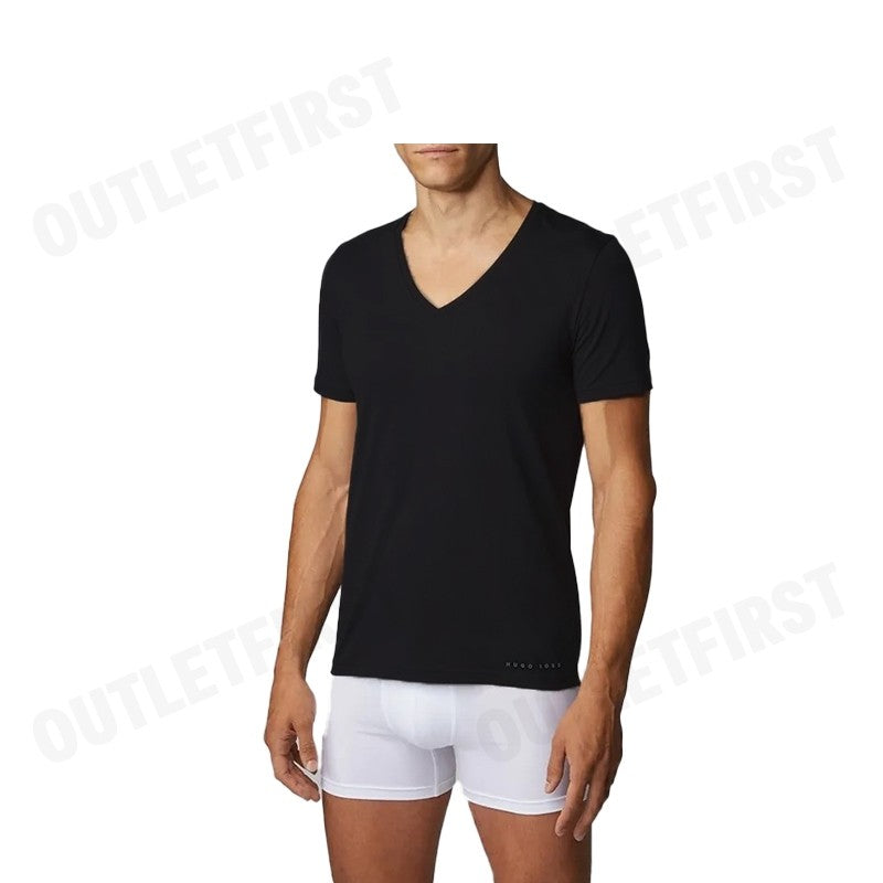 HUGO BOSS รุ่น T-SHIRT V-NECK URBAN LONGER BACK CODE: 50377709 001 เสื้อยืดคอวี เสื้อยืดสีดำ เสื้อยืดแขนสั้น