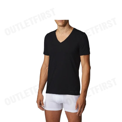 HUGO BOSS รุ่น T-SHIRT V-NECK URBAN LONGER BACK CODE: 50377709 001 เสื้อยืดคอวี เสื้อยืดสีดำ เสื้อยืดแขนสั้น
