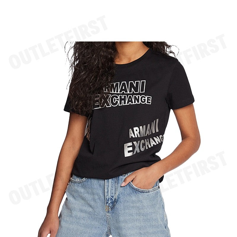 ARMANI EXCHANGE รุ่น  WOMEN'S PASSWORD PRINT ROUND NECK REGULAR FIT SHIRT CODE: 3RYTBD YJCHZ เสื้อยืดคอกลม  เสื้อผู้หญิง