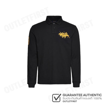 POLO RALPH LAUREN รุ่น  CUSTOM SLIM FIT TRIPLE-PONY POLO SHIRT CODE: 710921624001 เสื้อโปโลแขนยาว เสื้อผู้ชาย เสื้อโปโล
