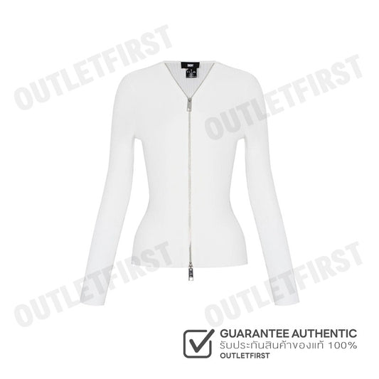 DKNY รุ่น LONG SLEEVE RIBBED ZIP FRONT SWEATER CODE: P4AXAN15 IVY เสื้อคาร์ดิแกน เสื้อคาร์ดิแกนผู้หญิง เสื้อแขนยาว