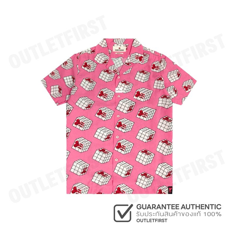 JOHN HENRY รุ่น CUBIC COLLAR BLOCK PATTERN PRINTED SHIRT (PINK) CODE:JH S124MSSRL16 เสื้อเชิ้ตแขนสั้น เสื้อคอปก เสื้อลาย