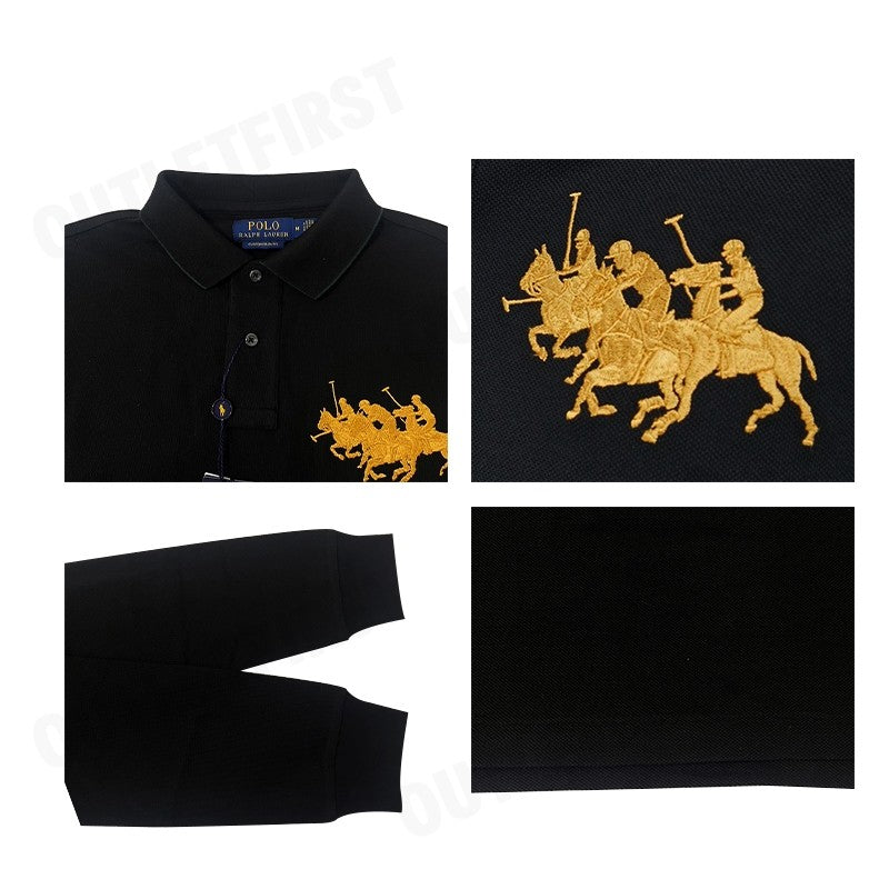 POLO RALPH LAUREN รุ่น  CUSTOM SLIM FIT TRIPLE-PONY POLO SHIRT CODE: 710921624001 เสื้อโปโลแขนยาว เสื้อผู้ชาย เสื้อโปโล