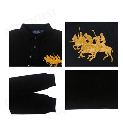 POLO RALPH LAUREN รุ่น  CUSTOM SLIM FIT TRIPLE-PONY POLO SHIRT CODE: 710921624001 เสื้อโปโลแขนยาว เสื้อผู้ชาย เสื้อโปโล
