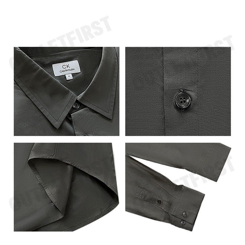 CK CALVIN KLEIN รุ่น COTTON STRETCH SLIM BUTTON-DOWN SHIRT (GREY) CODE: 1222W M541 เสื้อเชิ้ตแขนยาว เสื้อเชิ้ตผู้ชาย