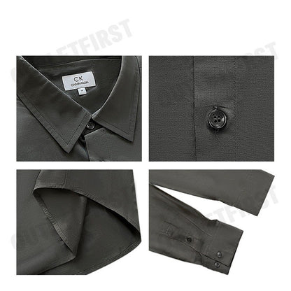 CK CALVIN KLEIN รุ่น COTTON STRETCH SLIM BUTTON-DOWN SHIRT (GREY) CODE: 1222W M541 เสื้อเชิ้ตแขนยาว เสื้อเชิ้ตผู้ชาย