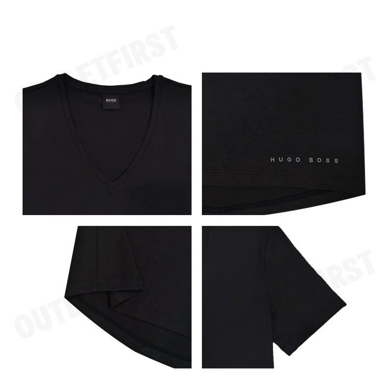 HUGO BOSS รุ่น T-SHIRT V-NECK URBAN LONGER BACK CODE: 50377709 001 เสื้อยืดคอวี เสื้อยืดสีดำ เสื้อยืดแขนสั้น