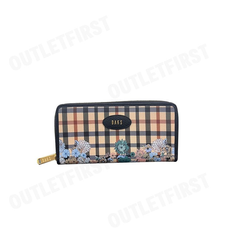 DAKS รุ่น  House Check Flower Long Wallet  Code: WWEG312S1BLLN กระเป๋าสตางค์ใบยาว กระเป๋าผู้หญิง กระเป๋าแฟชั่น