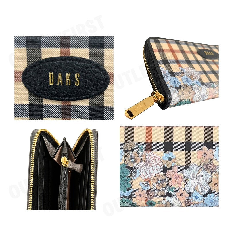 DAKS รุ่น  House Check Flower Long Wallet  Code: WWEG312S1BLLN กระเป๋าสตางค์ใบยาว กระเป๋าผู้หญิง กระเป๋าแฟชั่น