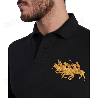 POLO RALPH LAUREN รุ่น  CUSTOM SLIM FIT TRIPLE-PONY POLO SHIRT CODE: 710921624001 เสื้อโปโลแขนยาว เสื้อผู้ชาย เสื้อโปโล