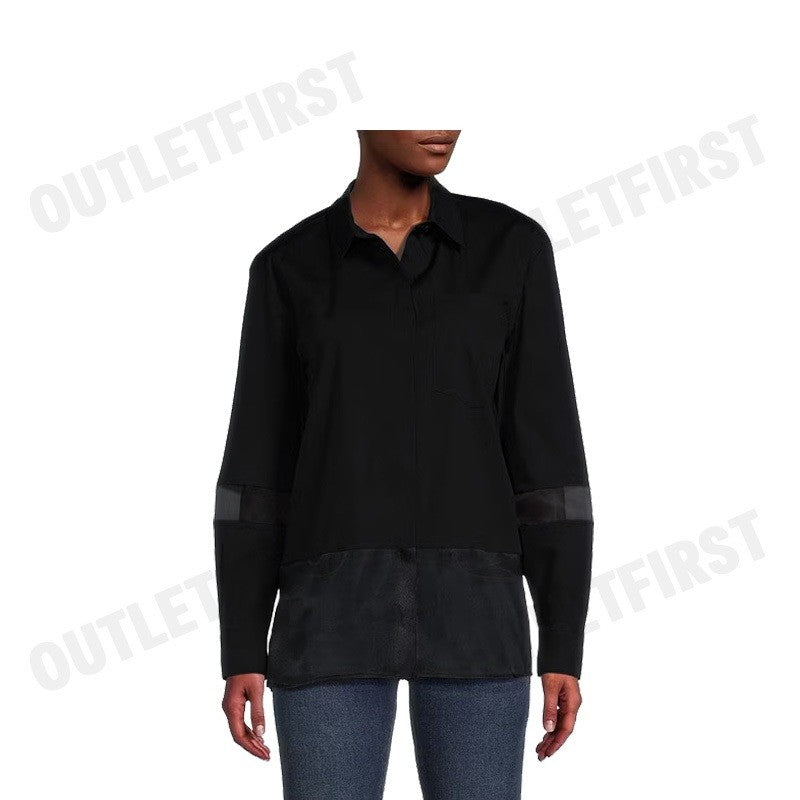 DKNY รุ่น SILKY STRETCH POPLIN ORGANZA TOP CODE: P4AM0W49 BLK เสื้อเชิ้ตแขนยาว เสื้อเชิ้ตคอปก เสื้อเชิ้ตผู้หญิง