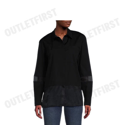 DKNY รุ่น SILKY STRETCH POPLIN ORGANZA TOP CODE: P4AM0W49 BLK เสื้อเชิ้ตแขนยาว เสื้อเชิ้ตคอปก เสื้อเชิ้ตผู้หญิง