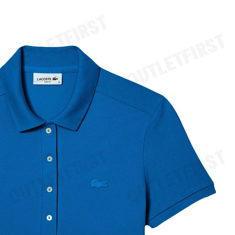 LACOSTE รุ่น WOMEN'S LACOSTE SLIM FIT STRETCH COTTON STRIPED POLO CODE: EF5473 10 QPT เดรสโปโล เดรสคอปก เสื้อผ้าผู้หญิง