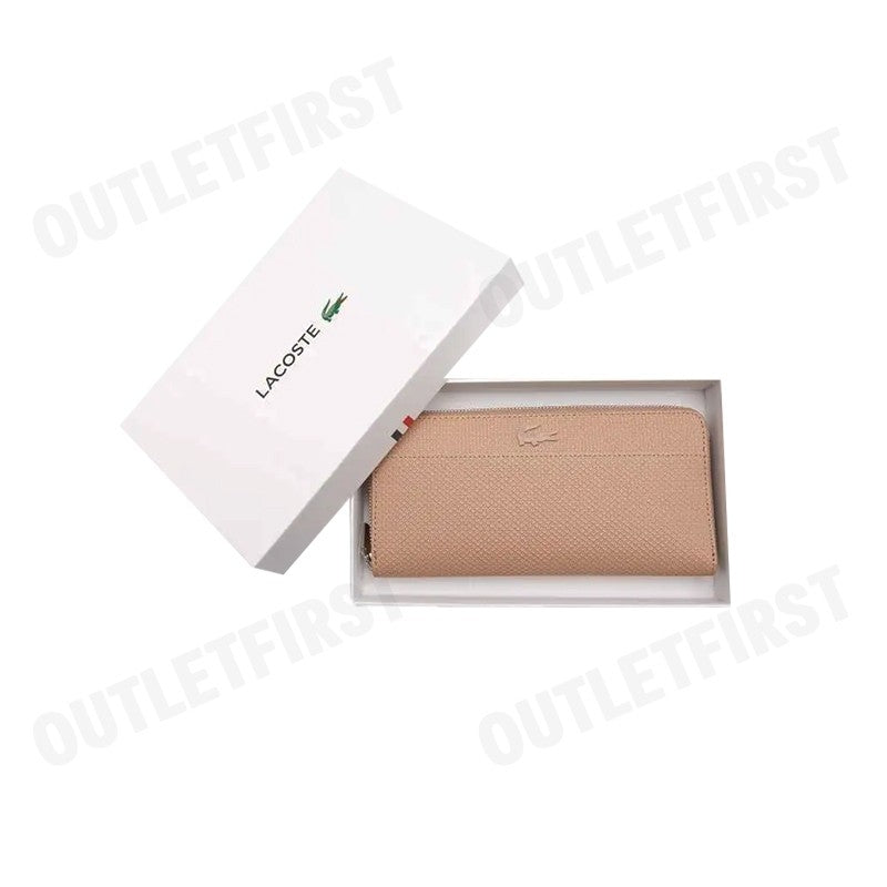 LACOSTE  รุ่น UNISEX CHANTACO ZIPPED PIQUE LEATHER LARGE WALLET CODE: NF3885KL 665 กระเป๋าสตางค์ใบยาว กระเป๋าผู้หญิง