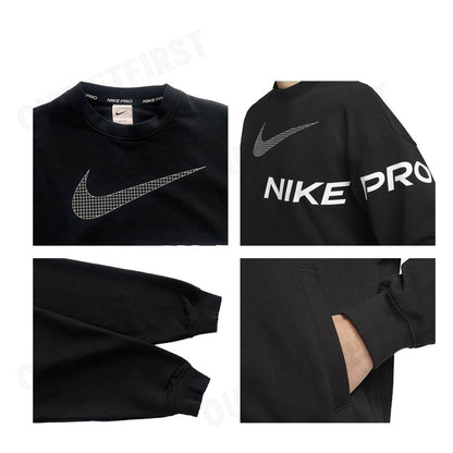 NIKE รุ่น DRI-FIT GET FIT WOMEN'S FRENCH TERRY GRAPHIC CREW-NECK SWEATSHIRT CODE: DX0075 010 เสื้อสเวตเตอร์แขนยาว