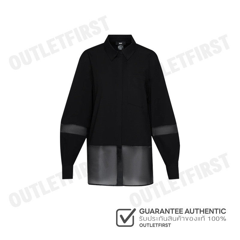 DKNY รุ่น SILKY STRETCH POPLIN ORGANZA TOP CODE: P4AM0W49 BLK เสื้อเชิ้ตแขนยาว เสื้อเชิ้ตคอปก เสื้อเชิ้ตผู้หญิง