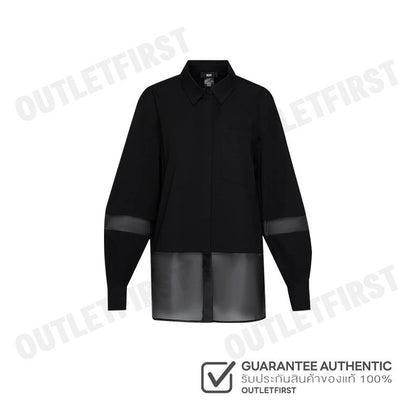 DKNY รุ่น SILKY STRETCH POPLIN ORGANZA TOP CODE: P4AM0W49 BLK เสื้อเชิ้ตแขนยาว เสื้อเชิ้ตคอปก เสื้อเชิ้ตผู้หญิง