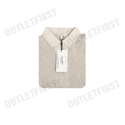 CALVIN KLEIN SWIMWEAR รุ่น OPEN KNIT BEACH POLO SHIRT CODE: KM00963 ACE เสื้อโปโลถัก เสื้อโปโลผู้ชาย เสื้อโปโลแขนสั้น