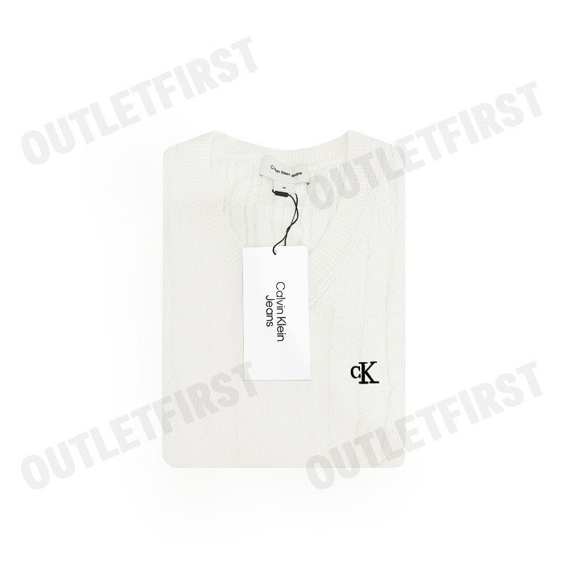 CALVIN KLEIN JEANS รุ่น MEN'S WINTER CASUAL COTTON SWEATER CODE: J326795 YBI เสื้อไหมพรม เสื้อผู้ชาย สีครีม