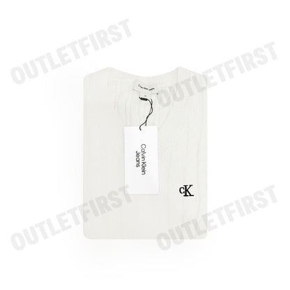 CALVIN KLEIN JEANS รุ่น MEN'S WINTER CASUAL COTTON SWEATER CODE: J326795 YBI เสื้อไหมพรม เสื้อผู้ชาย สีครีม