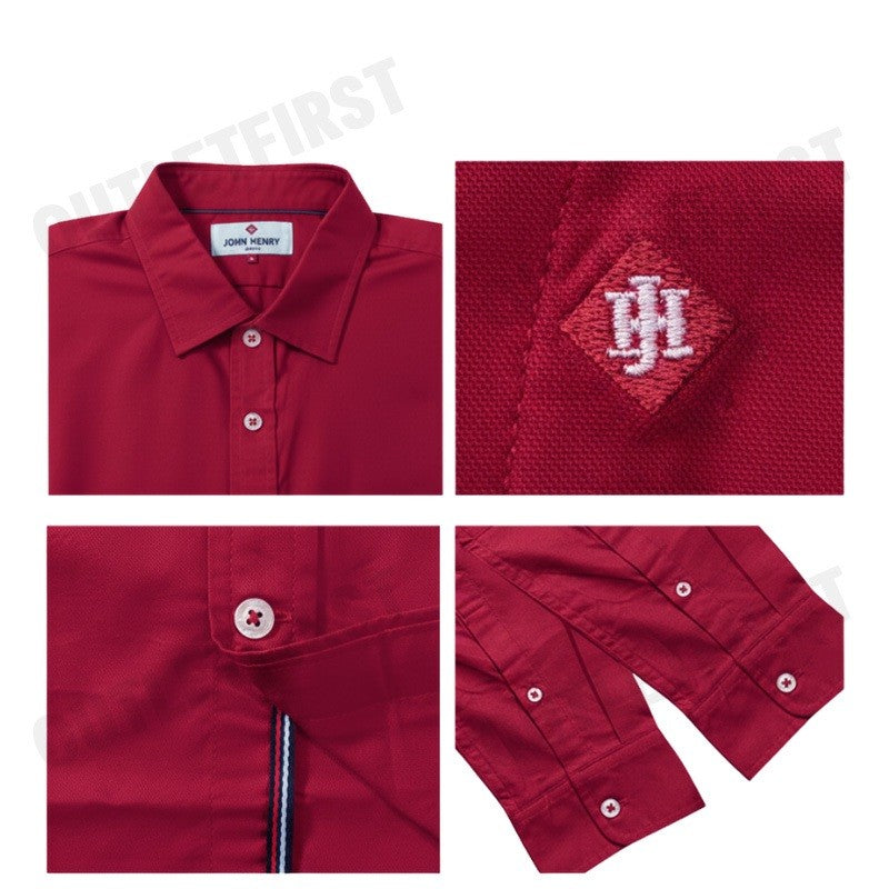 JOHN HENRY รุ่น MEN'S LONG SLEEVES SLIM FIT SHIRT (RED) CODE: JH F424MSLSM29 เสื้อเชิ้ต เสื้อแขนยาว เสื้อเชิ้ตผู้ชาย