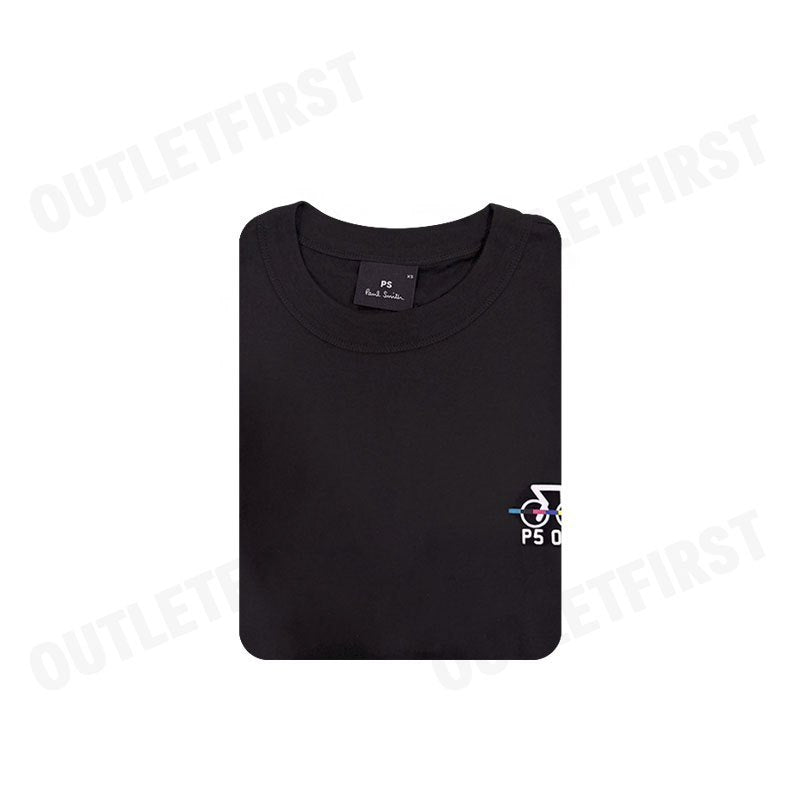 PS PAUL SMITH รุ่น 'ARTIST STRIPE' COLLAR COTTON T-SHIRT CODE: M2R 220X PP4704 79  เสื้อยืดคอกลม เสื้อผู้ชาย เสื้อสีดำ