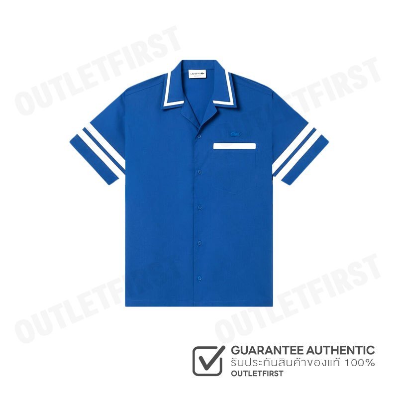 LACOSTE รุ่น MEN'S PRINT COTTON TWILL SHIRT CODE: CH7225 10 ITV เสื้อเชิ้ต เสื้อแขนสั้น เสื้อผู้ชาย