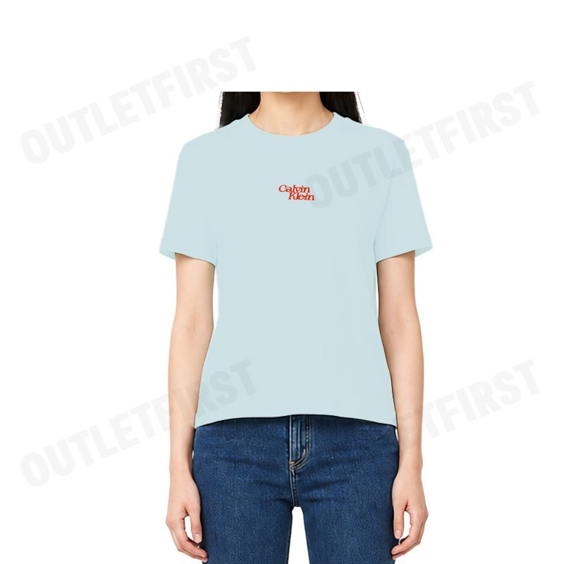CALVIN KLEIN JEANS รุ่น FLOCKED LOGO GRAPHIC SLIM T-SHIRT CODE: 47B851G VWD เสื้อยืด เสื้อคอกลม เสื้อผู้หญิง